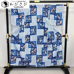 夏着物 浴衣 有松鳴海本絞り 扇子に花模様 紺瑠璃色 K-4534 - メルカリ