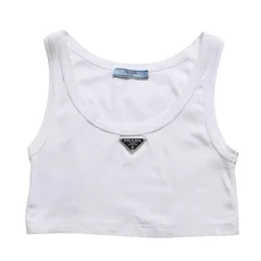 新品未使用 PRADA プラダ クロップド タンクトップ 39546C サイズ36 トライアングルロゴ プレート ホワイト 中古 4a003724のサムネイル