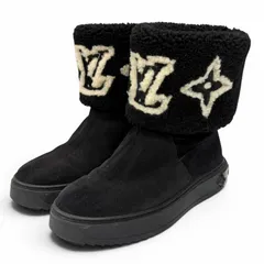 美品★LOUIS VUITTON ルイヴィトン 2022年製 スノードロップライン LVロゴ ムートン ブーツ ブラック 35 イタリア製 レディースのサムネイル