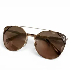 極美品▼Chopard ショパール SCHC40 アイスキューブ ツーブリッジ アイウェア サングラス ピンクゴールド クリアブラウン 57□17 箱付きのサムネイル