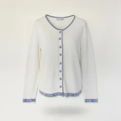 Eg8 Christian Dior クリスチャンディオール ロングスリーブ ニットカーディガン  CDロゴ バイカラー サイズL ホワイト レディースo07tのサムネイル