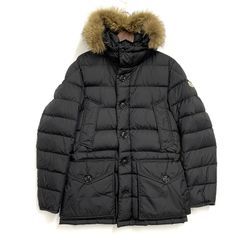 極美品 モンクレール CLUNY クルーニー 1 黒 リアルファー 5D434