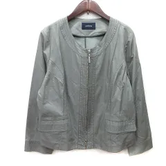 ニューヨーカー NEWYORKER ノーカラージャケット ジップアップ 17 XXXL 緑 カーキ /YIのサムネイル