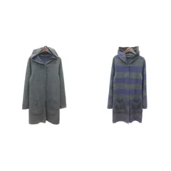 バーニーズニューヨーク BARNEYS NEW YORK カーディガン ニット フード リバーシブル ボーダー ウール 38 M グレー 紫 パープル /MNのサムネイル