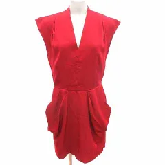 ボルニー BORNY ワンピース ひざ丈 Vネック フレンチスリーブ M 赤 レッド /YKのサムネイル