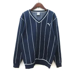 プーマ PUMA カットソー ストライプ 長袖 L 紺 ネイビー /YIのサムネイル
