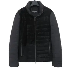 【極美品 メンズ50】EMPORIO ARMANI アルマーニ 本革 ハラコ ブルゾン 黒/チャコール 中綿 フード スタンドカラー 国内正規品 47686のサムネイル