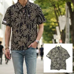 ​特別コラボ【Munsingwear×Reyn Spooner】マンシングウェア レインスプーナー別注 アロハ ポロシャツ 半袖 パームツリー柄 総柄 ヤシの木 ブラック ゴルフウェア メンズ LL /M49319jQのサムネイル