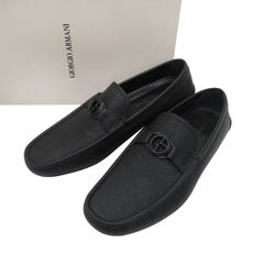 【未使用 サイズ8】GIORGIO ARMANI ジョルジオ アルマーニ サークルロゴ レザー モカシン ドライビング シューズ 26.5～27cm 黒 47794 未使用 サイズ8】GIORGIO ARMANI ジョルジオ アルマーニ サークルロゴ