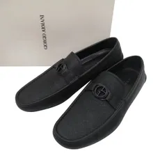 【未使用 サイズ8】GIORGIO ARMANI ジョルジオ アルマーニ サークルロゴ レザー モカシン ドライビング シューズ 26.5～27cm 黒 47794のサムネイル