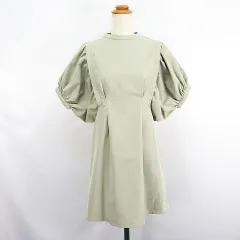 アズールバイマウジー AZUL by moussy ワンピース チュニック 半袖 パフスリーブ バンドカラー ミニ丈 S カーキ ※EKMのサムネイル