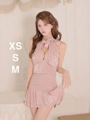 ROBE de FLEURS ハイネックウエストリボンフレアミニキャバドレス