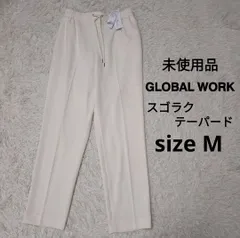 新品 GLOBAL WORK スゴラク ドロスト テーパードパンツ Mサイズ ホワイト系 アイボリー ウエストゴム ストレッチ キレイめ オフィスカジュアル レディース ボトムスのサムネイル