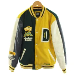 ザラ ZARA スタジアムジャンパー スタジャン ロゴ 切替 M 黄 イエロー 緑 グリーン 3833 404 330 /AN67 ■MAのサムネイル