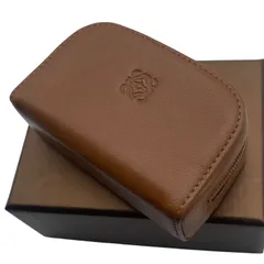 美品 LOEWE ロエベ ミニポーチ コインケース レザー 本革 アナグラム ロゴ 型押し ファスナー 小物 小銭入れ ブラウン 箱付きのサムネイル