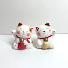【新品】招き猫ペア置物 鯛と福袋 開運招福 縁起物 金運アップ 商売繁盛 インテリア ミニサイズ  Lucky Maneki Neko Set with Sea Bream & Magic Mallet Good Luck Figurines