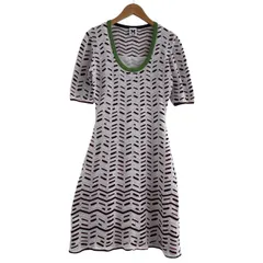 ミッソーニ MISSONI インナー付きニットワンピース 半袖 シェブロン柄 総柄 ホワイト 白 42 LL相当のサムネイル