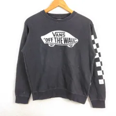 VANS ヴァンズ スウェット トレーナー 袖チェッカー柄 フロントロゴ ブラック S レディース 古着 ストリート アメカジのサムネイル