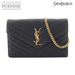 新品同様 サンローラン SAINT LAURENT カサンドラ チェーン ウォレット 長財布 レザー ブラック 377828 ゴールド 金具 90327320のサムネイル