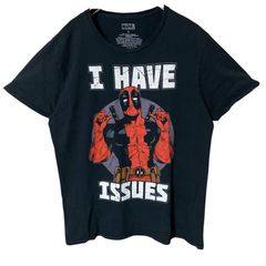 CHM MARVEL 데드 풀 T셔츠 I HAVE ISSUES 맨즈 레이디스 유니섹스 헌옷 블랙 아메코미 캐릭터 프린트 L