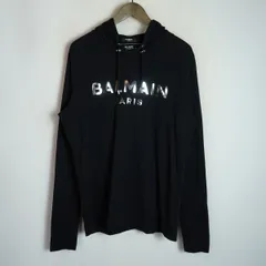 正規 BALMAIN バルマン シルバープレートロゴ付 ライト パーカー プルオーバー フーディー 黒 サイズM 本物 4246Q★4のサムネイル