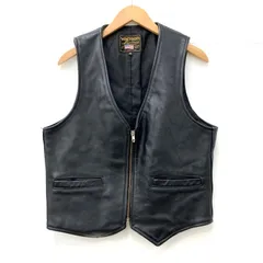 VANSON バンソン レザーベスト フロントジップ VZ LEATHER VEST サイズ40 Lサイズ相当 ブラック 定番 牛革 アウター ★SS1090のサムネイル