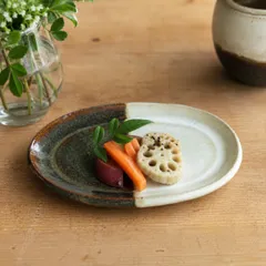 楕円皿 ツートン 陶器 小代焼 小代本谷ちひろ窯 和食器 陶器 銘々皿 取り皿 デザート皿 ケーキ皿 オーバル 伝統工芸のサムネイル