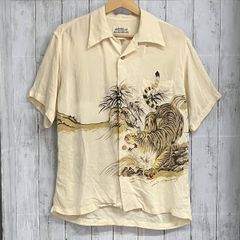 旧ドゥニーム 鶏 ニワトリ 柄 縮緬 レーヨン アロハ ハワイアン シャツ