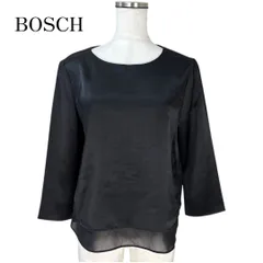 BOSCH ボッシュ ティアードシフォン マットサテンブラウス 長袖 プルオーバー ブラック 黒 無地 38号  値下げ不可のサムネイル
