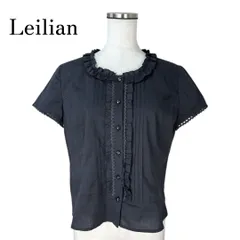 leilian レリアン フリル＆レース リネンブレンド 半袖 前ボタンシャツ 黒 ブラック 9号 日本製  値下げ不可のサムネイル