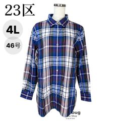 23区LIBECO 大きいサイズ 44 リネン100チェックシャツ カシュクール