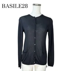 BASILE28 バジーレ28 シルク カシミヤブレンド ラウンドネック 高級ニットカーディガン ブラック 黒 40号 パッチポケット  値下げ不可のサムネイル