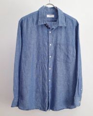 ロロピアーナ Loro Piana リネンシャツ 麻100% ロゴボタン ブルー