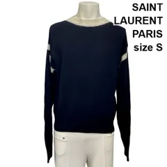 ◆ サンローランパリ SAINT LAURENT ボートネックセーター ニット 袖ライン レギュラーフィット 黒 白 ウール モヘア S メンズ S6H429のサムネイル