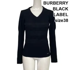◆ バーバリーブラックレーベル BURBERRY Vネックセーター ニット 長袖 ボーダー柄 トップス 黒 カシミア混 38 M 9号 レディース S6H420のサムネイル
