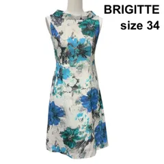 □ ブリジット BRIGITTE フレアワンピース ノースリーブ 膝丈 ロールカラー 花柄 ウエストマークリボン 34 XS 5号 レディース Z6D070のサムネイル