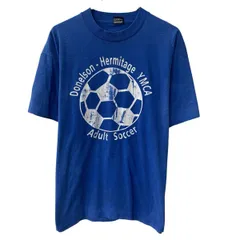 80s USA製 FRUIT OF THE LOOM 半袖 プリントTシャツ XL ブルー フルーツオブザルーム 80年代 コットンポリ カットソー 夏物 a807-5385のサムネイル