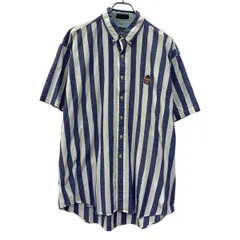 90s CHAPS RALPH LAUREN 半袖 ストライプシャツ L ホワイト チャップス ラルフローレン ボタンダウン 90年代 刺繍ロゴ 夏物 a807-5429のサムネイル