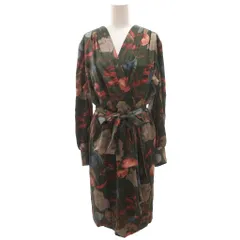 ギラロッシュ Guy Laroche ヴィンテージ カシュクールワンピース 絹 シルク 38 緑 グリーン 花柄 Vネック 長袖 /NX ■ECF006のサムネイル