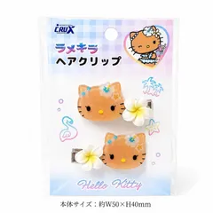 【新品・未使用】日焼けキティ　きらめきトロピカル ヘアクリップ　サンリオ　ハローキティ　青　ハイビスカス　ラメキラ　髪留めのサムネイル