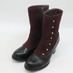 アクシーズファム 連ボタン配色ブーツ ミドル丈 シューズ 靴 ブランド レディース Lサイズ ワインレッド axes femme 【中古】のサムネイル
