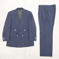 LANVIN ランバン セットアップ スーツ ダブルブレスト シルバーボタン テーラードジャケット パンツ モヘヤ ウール ネイビー メンズ 50 b02136のサムネイル