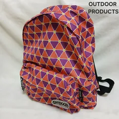 売り切りセール！早い者勝ち！ OUTDOOR PRODUCTS アウトドアプロダクツ リュックサック リュック バックパック マザーズバッグ 幾何学模様 ジオメトリック柄 軽量 ポケット 総柄 オレンジ色 紫色 旅行 山ガール 女性 かわいい レディースのサムネイル