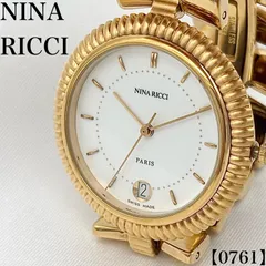 稼働品 Working item ニナリッチ NINA RICCI 腕時計 レディース Ladies クォーツ Quartz D952 ゴールドカラー フルーテッドベゼル デイト スイス製 高級感 上品 エレガント ギフト 0761のサムネイル