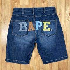 A BATHING APE デニムハーフパンツ BAPE刺繍 - メルカリ