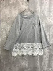 AFTERNOON TEA WARDROBE アフタヌーンティー ミニ裏毛 裾レース 7分袖 スウェット sizeM/グレー ■◇ レディースのサムネイル