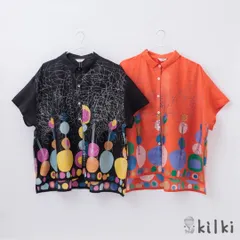 KILKI キルキー 綿100 ブラウス レディース 襟付き おしゃれ 半袖 夏 ギター 体型カバー 綿 コットン 100% 通気性 カラフル ドット柄 柄物 手描き シック レトロ かわいい ギフト プレゼント ブラック レッド 6M-B32 Kl043のサムネイル