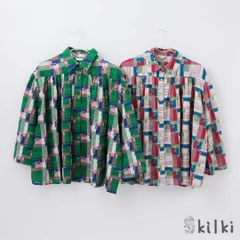 KILKI キルキー 綿100 ブラウス レディース 襟付き おしゃれ 半袖 夏 ペインター 体型カバー 綿 コットン 100% 通気性 柄物 チェック柄 レトロ かわいい ギフト プレゼント グリーン レッド 6B-B31 Kl030のサムネイル