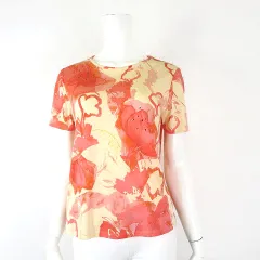 ダナパリ DANAPARIS カットソー Tシャツ ラインストーン 花柄 とろみ 半袖 M 38 コーラルピンク クリームのサムネイル