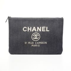 シャネル ドーヴィル デニム クラッチバッグ ネイビー シルバー金具